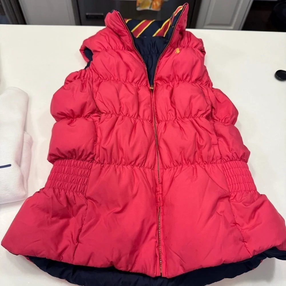 Ralph Lauren Girls 2 PCS Set Reversible Down Puffer Vest & White Hoodie M(8-10)